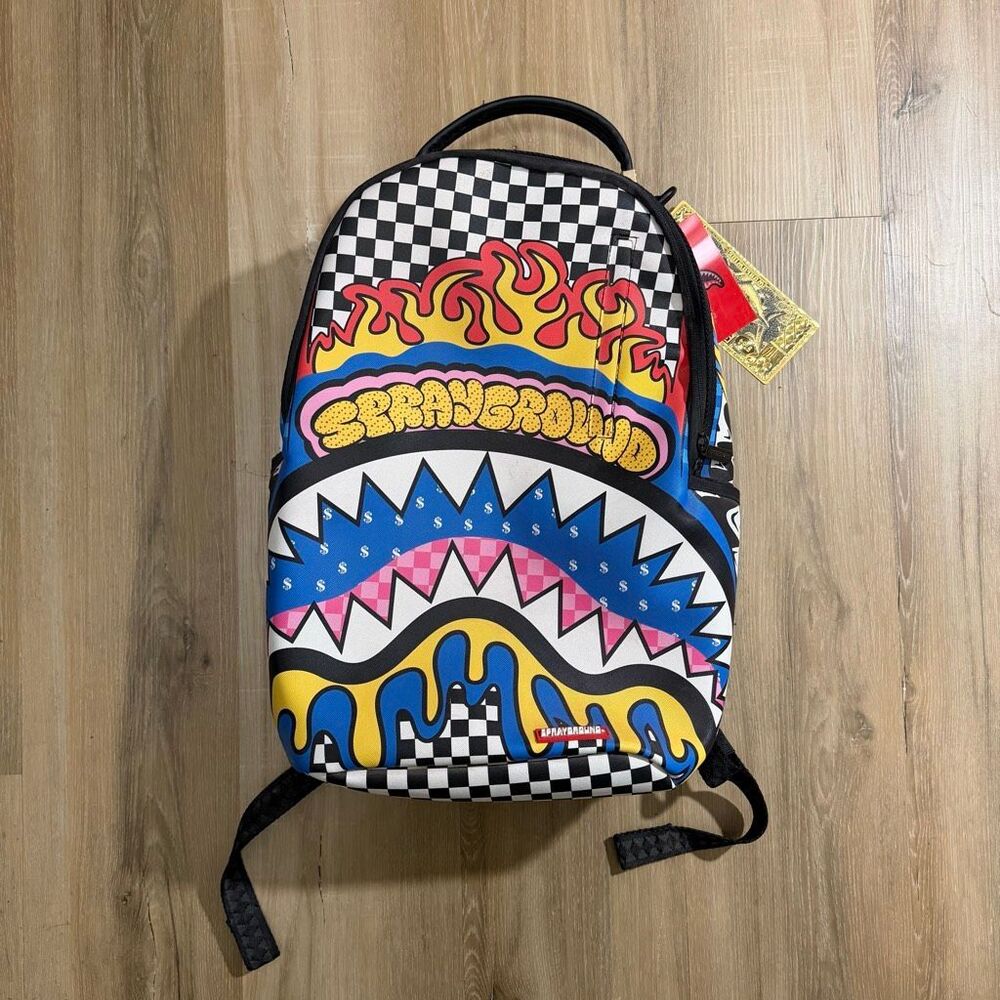 New Sprayground Backpack Mosh Pit Graffiti Style Bag Streetwear Grail Edgy Shark